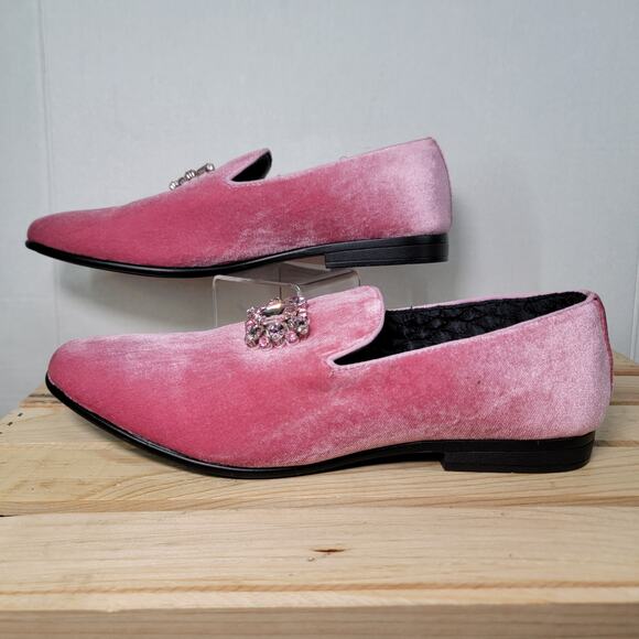 Amali Men's Pink Velvet Shoes w/ Large Jewels - Size 11 - Picture 3 of 8